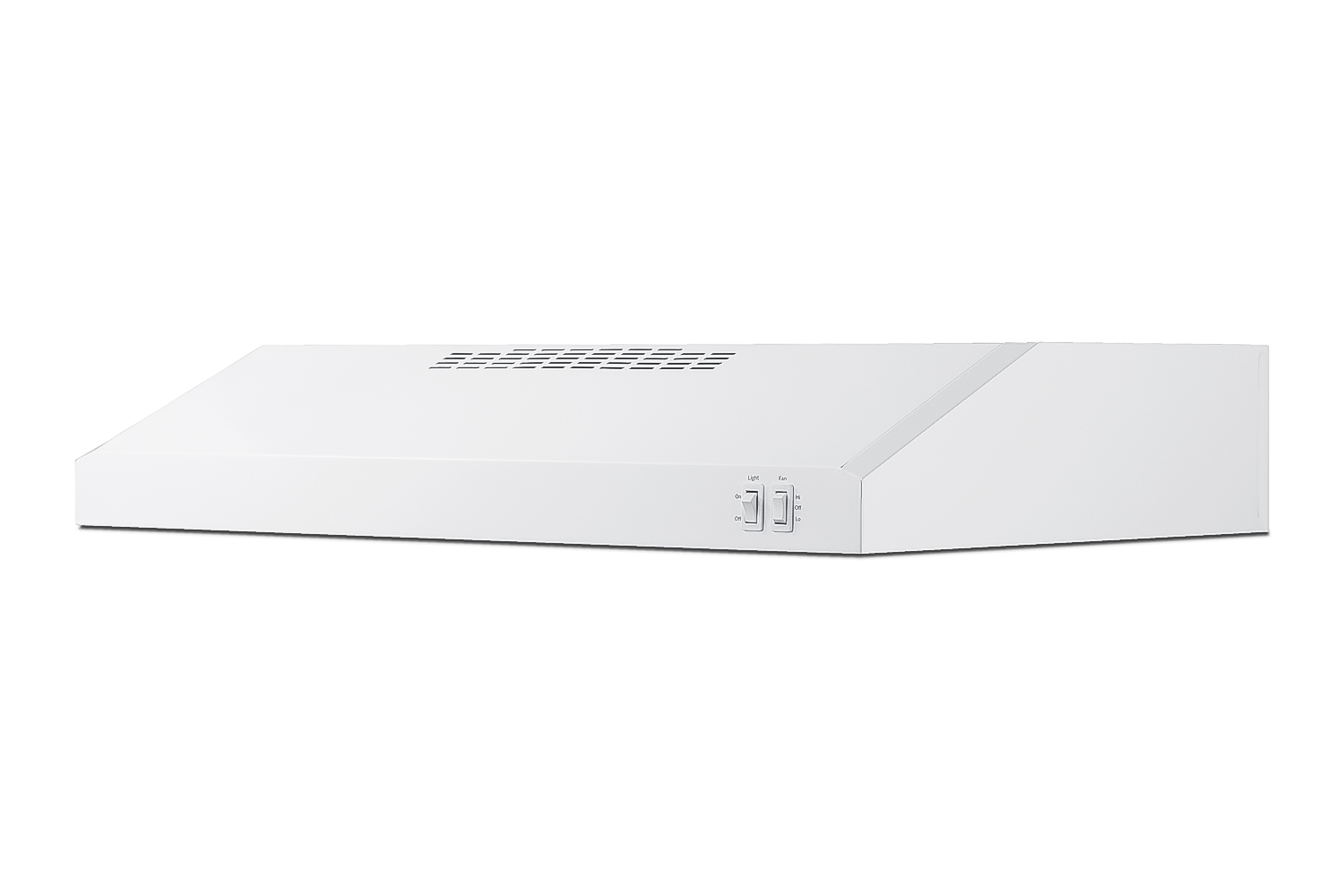 30 inch wide under cabinet convertible range hood for ducted or ductless use in white, made in North America